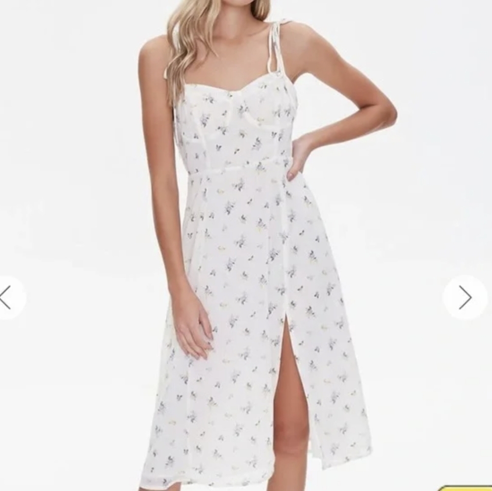 Forever 21 ivory floral print sleeveless midi length cami dress